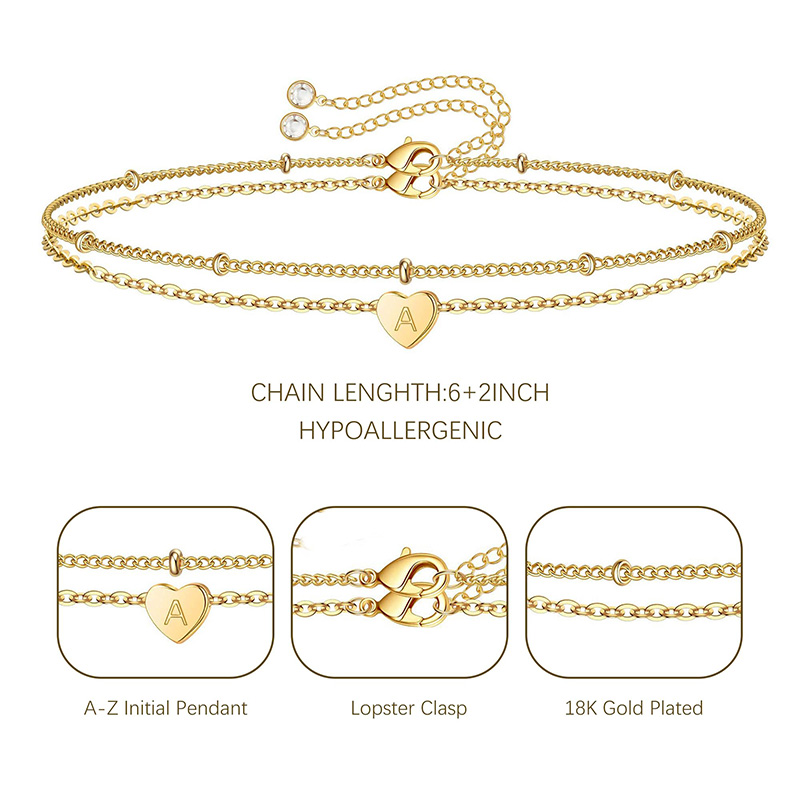 Βραχιόλι Hongde Golden Heart 18 καρατίων επιχρυσωμένο γράμμα Α-Z Αρχικές στοίβες βραχιολιών καρδιών βραχιολιών