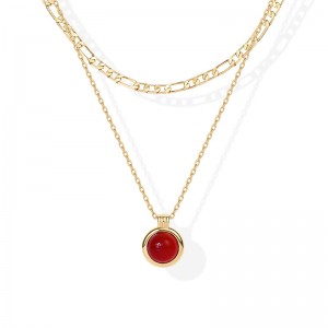 Κολιέ Hongde Golden Harmony Layered 1-----Γυναικεία κολιέ με στρώσεις επίχρυσο 14 καρατίων Κολιέ με αλυσίδα με πολύτιμους λίθους Figaro κολιέ Carnelian, Green Aventurine, Μαλαχίτη